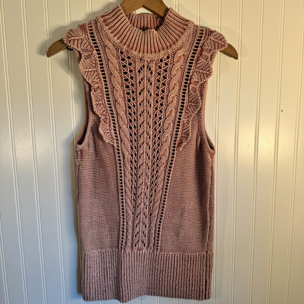 White House Black Market Knitted Ruffled Sleeveless Sweater Tank 100% Cotton M - Picture 2 of 10
